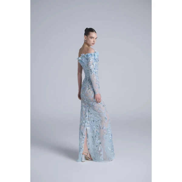 Saiid Kobeisy One-Shoulder Embroidered Tulle Dress