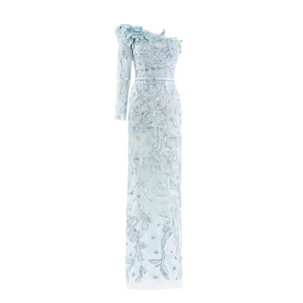 Saiid Kobeisy One-Shoulder Embroidered Tulle Dress
