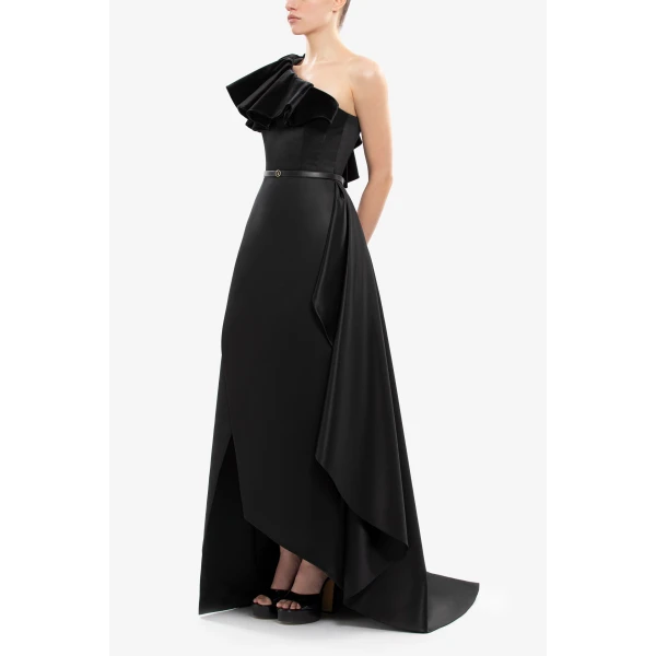 Saiid Kobeisy One-Shoulder Velvet and Satin Dress