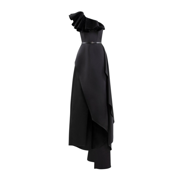 Saiid Kobeisy One-Shoulder Velvet and Satin Dress
