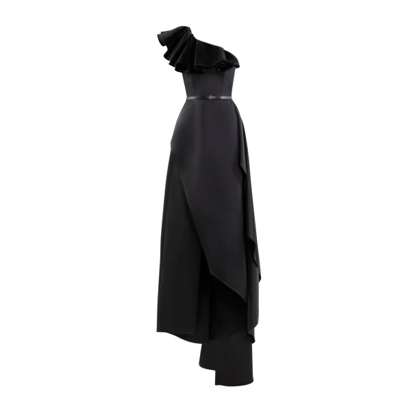 Saiid Kobeisy One-Shoulder Velvet and Satin Dress