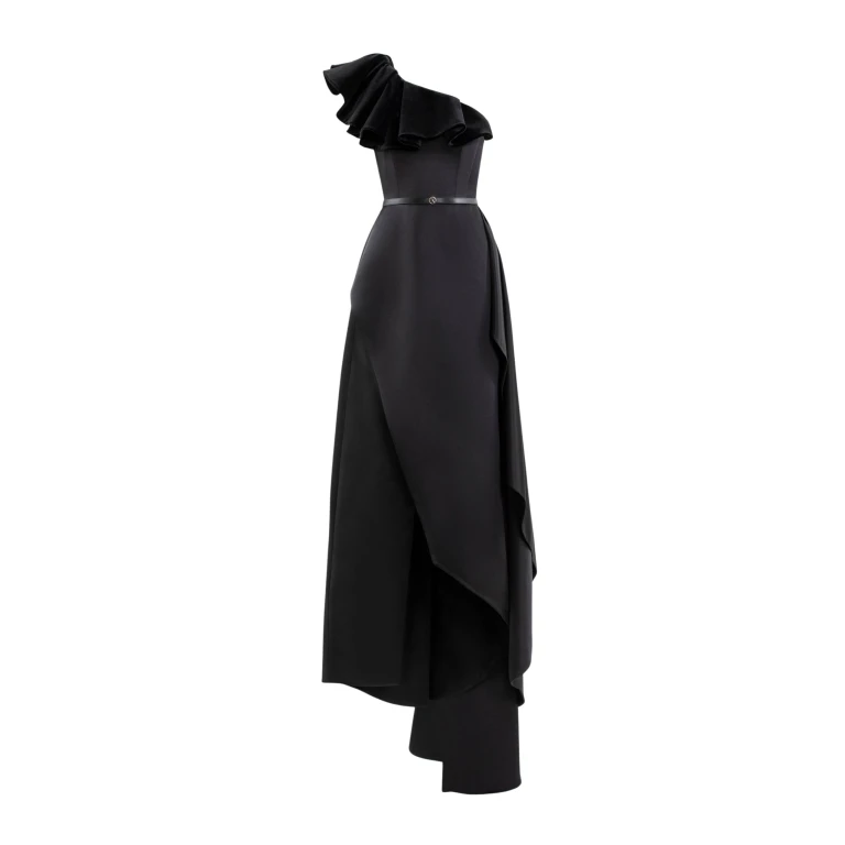 Saiid Kobeisy One-Shoulder Velvet and Satin Dress