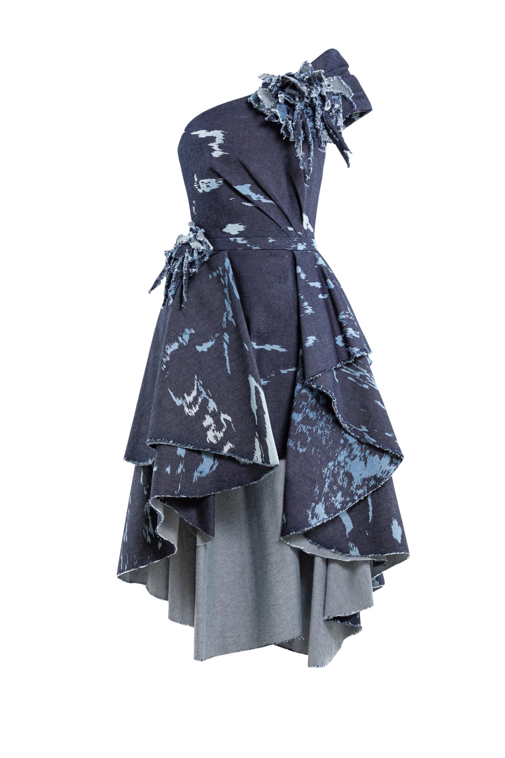 Saiid Kobeisy One-shoulder printed denim short dress