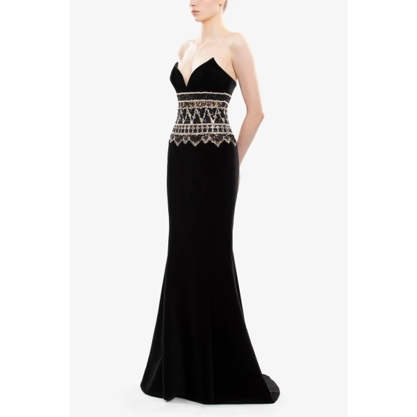Saiid Kobeisy Strapless Dress with Embroidered Detailing