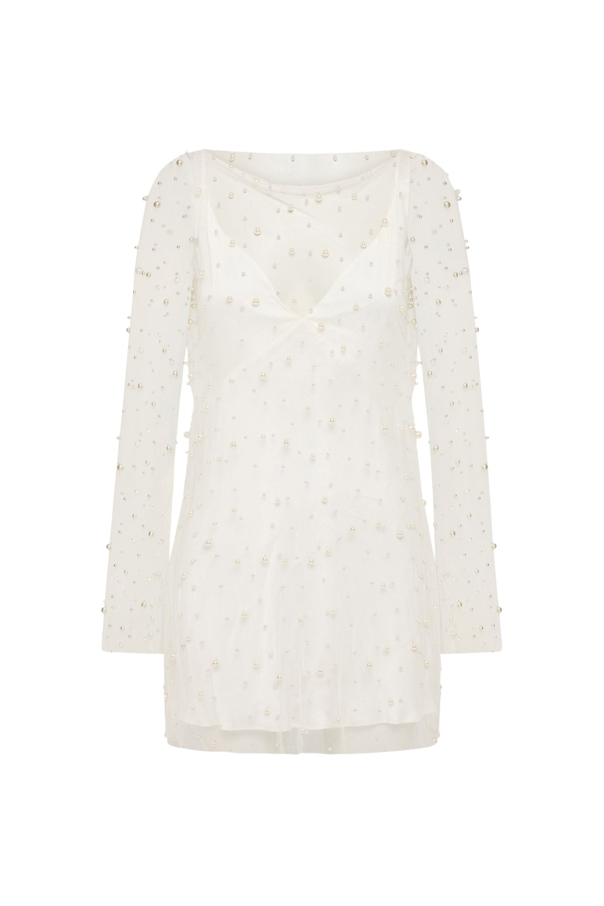 Shona Joy Opaline Sheer Pearl Mini Dress