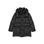 Woman wearing Yves Salomon shearling fur coat – luxury outerwear at Luxury Shoes 
