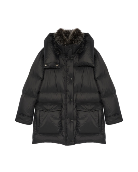 Woman wearing Yves Salomon shearling fur coat – luxury outerwear at Luxury Shoes 