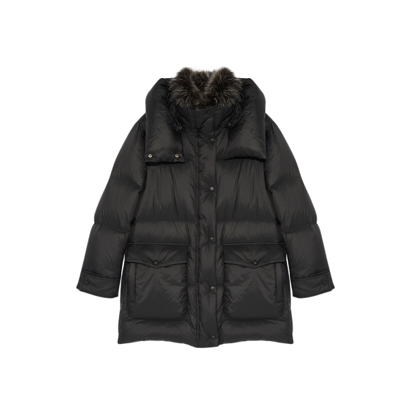 Woman wearing Yves Salomon shearling fur coat – luxury outerwear at Luxury Shoes 