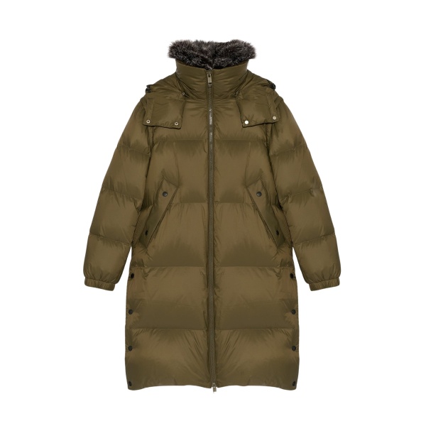 Woman wearing Yves Salomon shearling fur coat – luxury outerwear at Luxury Shoes 