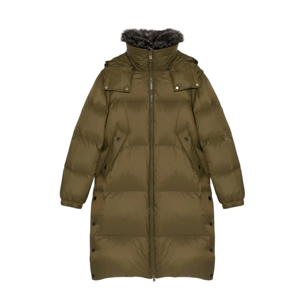 Woman wearing Yves Salomon shearling fur coat – luxury outerwear at Luxury Shoes 