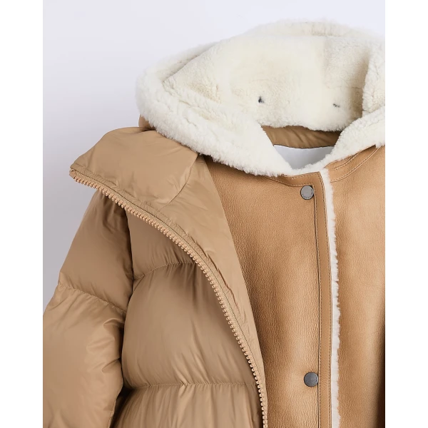 Woman wearing Yves Salomon shearling fur coat – luxury outerwear at Luxury Shoes 