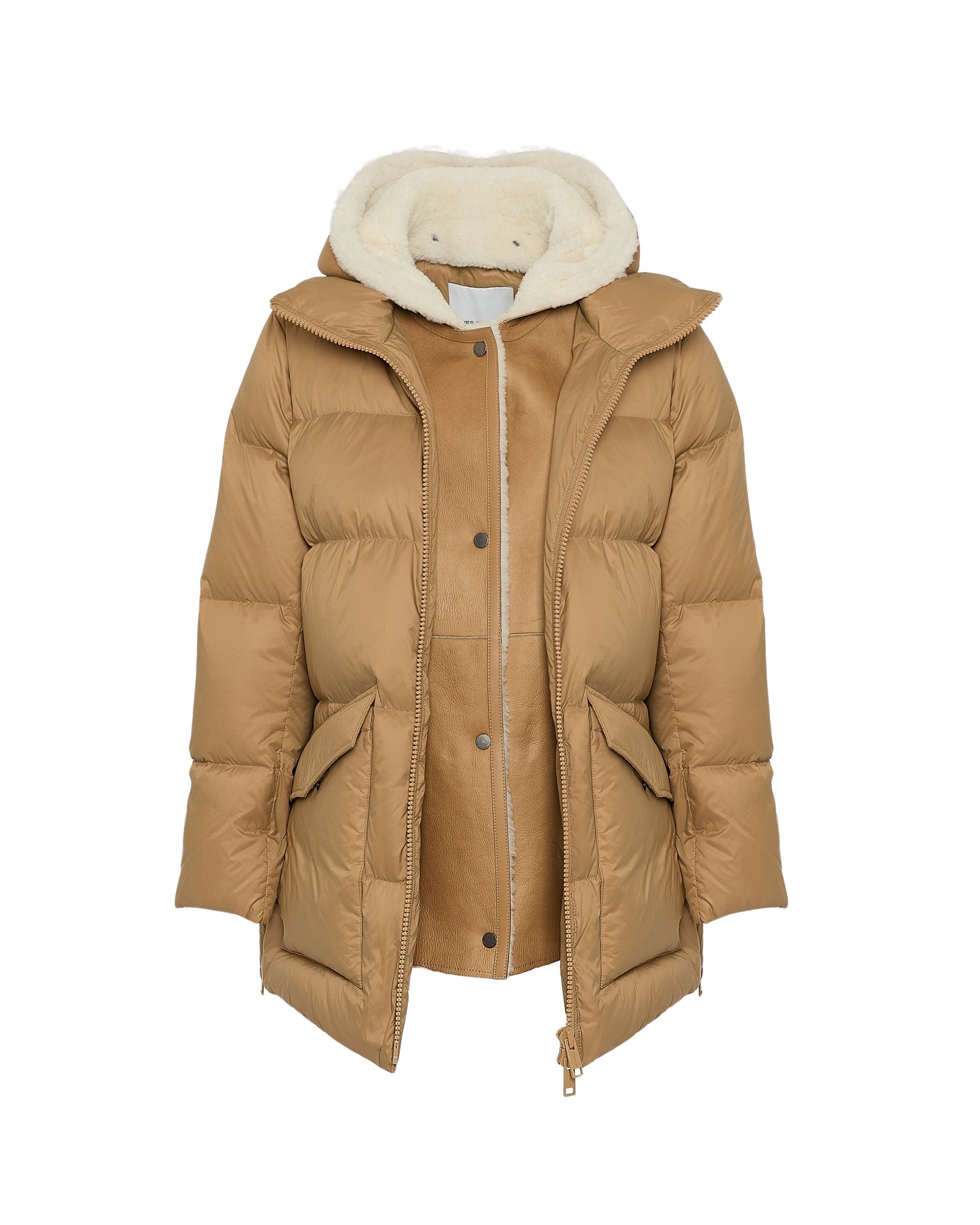 Yves Salomon “A” line down jacket with lambskin shearling bib
