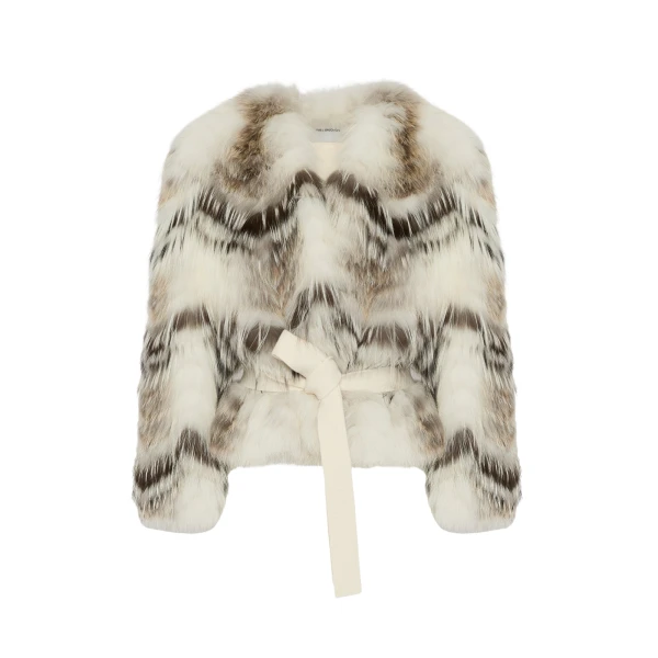 Woman wearing Yves Salomon shearling fur coat – luxury outerwear at Luxury Shoes 