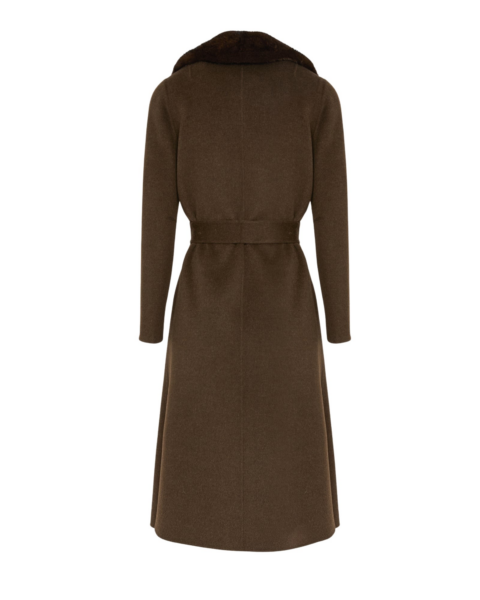 Woman wearing Yves Salomon shearling fur coat – luxury outerwear at Luxury Shoes 