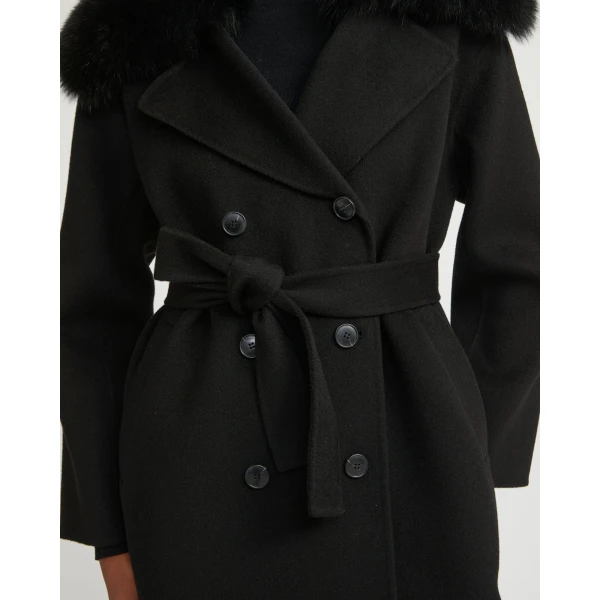 Woman wearing Yves Salomon shearling fur coat – luxury outerwear at Luxury Shoes 