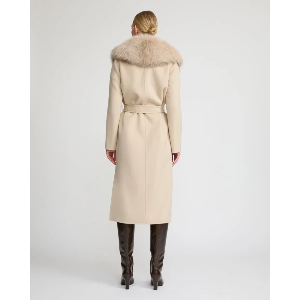 Woman wearing Yves Salomon shearling fur coat – luxury outerwear at Luxury Shoes 