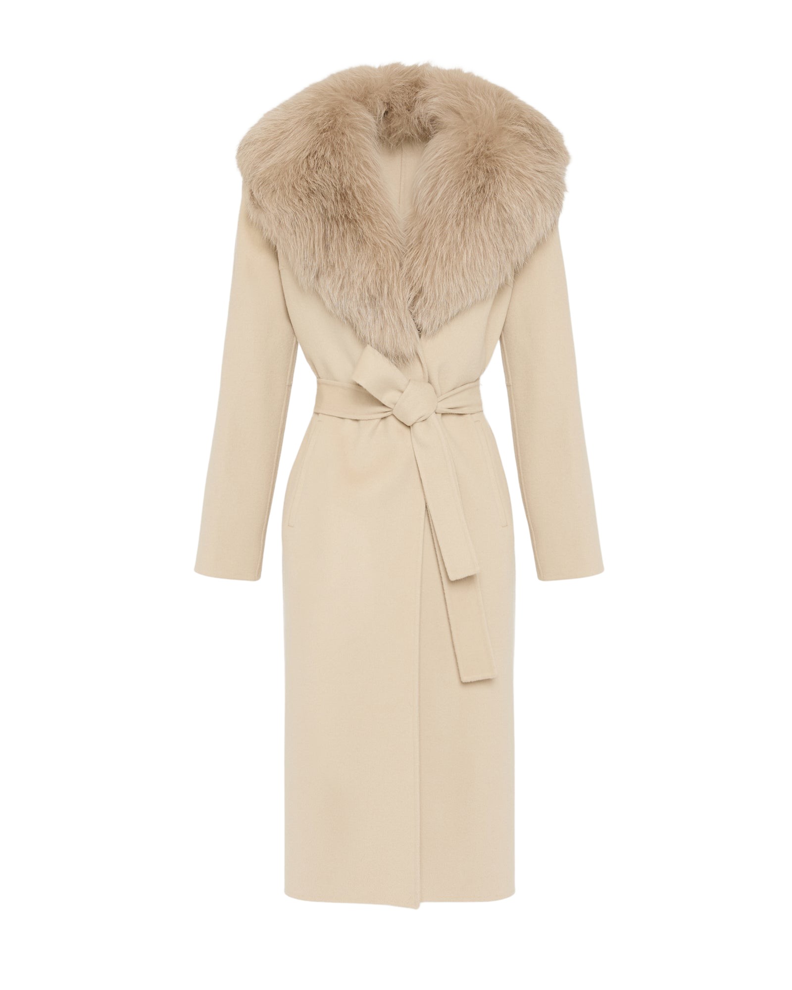 Yves-Salomon-Belted-coat-in-cashmere-wool-with-fox-fur-collar-and-lapel-555681_nobg Woman wearing Yves Salomon shearling fur coat – luxury outerwear at Luxury Shoes