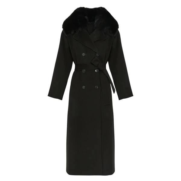 Woman wearing Yves Salomon shearling fur coat – luxury outerwear at Luxury Shoes 