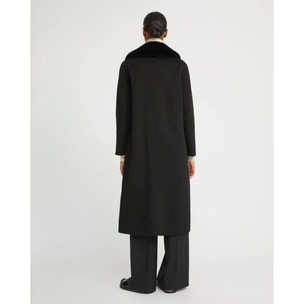Woman wearing Yves Salomon shearling fur coat – luxury outerwear at Luxury Shoes 