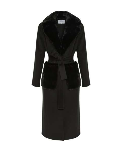 Woman wearing Yves Salomon shearling fur coat – luxury outerwear at Luxury Shoes 