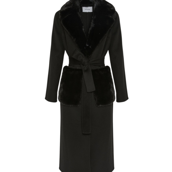 Yves Salomon Belted coat in cashmere wool with mink fur collar and over-pockets