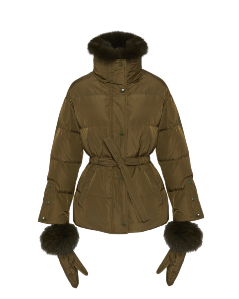 Woman wearing Yves Salomon shearling fur coat – luxury outerwear at Luxury Shoes 
