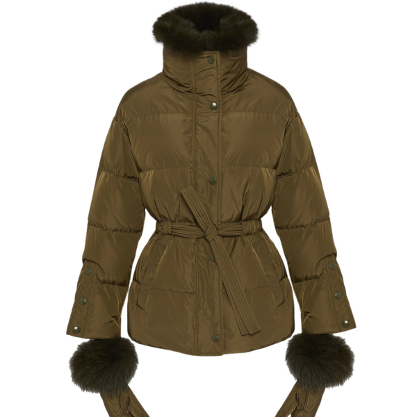 Yves Salomon Belted technical fabric down jacket with detachable fox fur collar