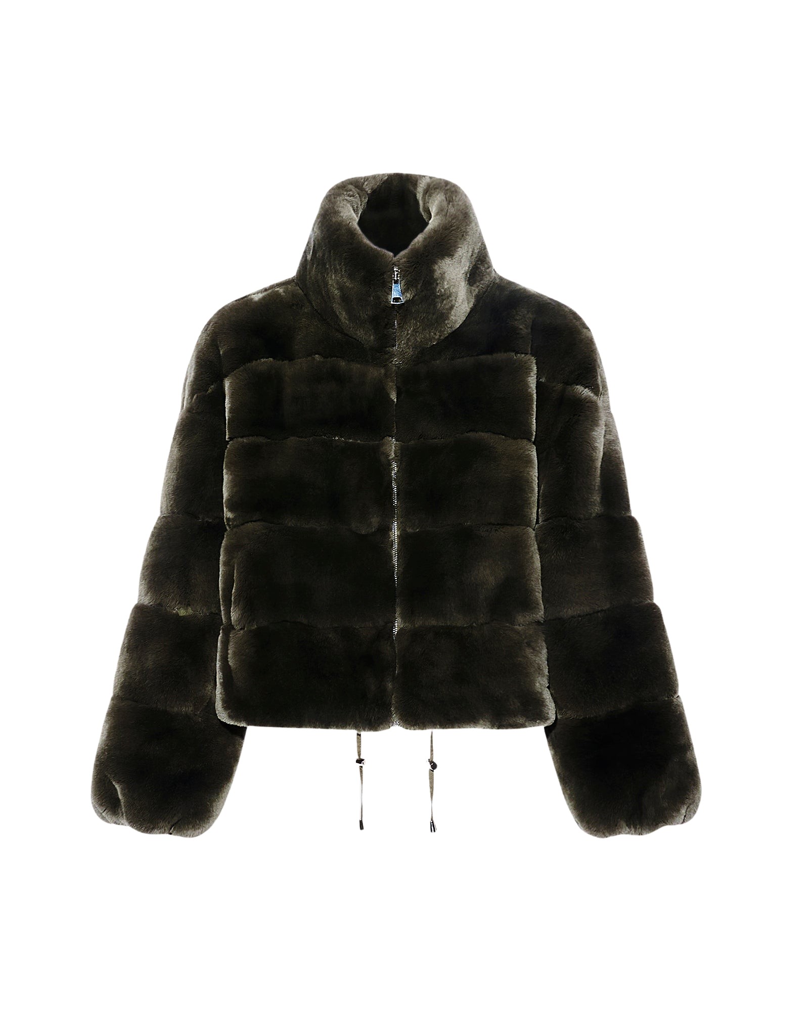 Yves Salomon Boxy jacket in technical fabric reversible rex rabbit fur