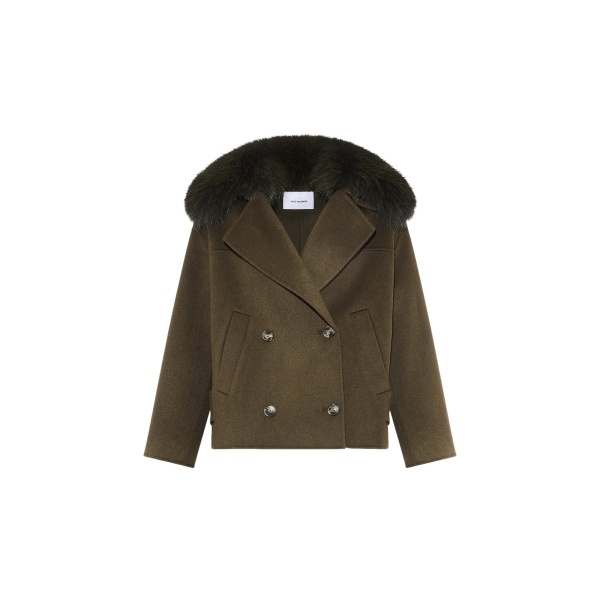 Woman wearing Yves Salomon shearling fur coat – luxury outerwear at Luxury Shoes 