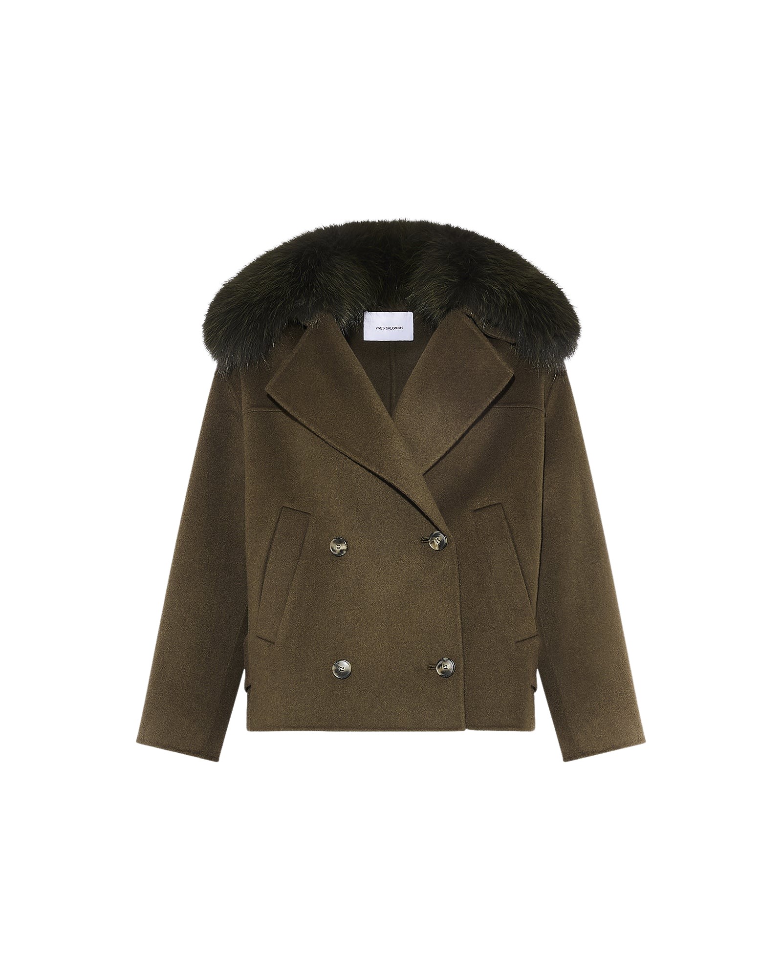 Yves Salomon Cashmere-blend pea jacket with removable fox fur collar