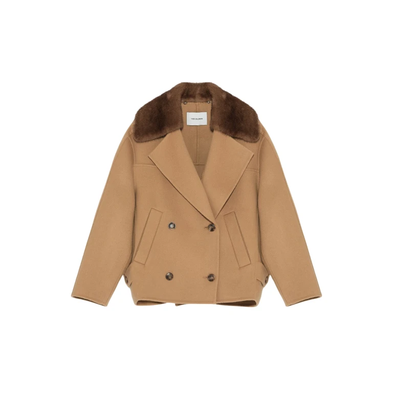 Woman wearing Yves Salomon shearling fur coat – luxury outerwear at Luxury Shoes 