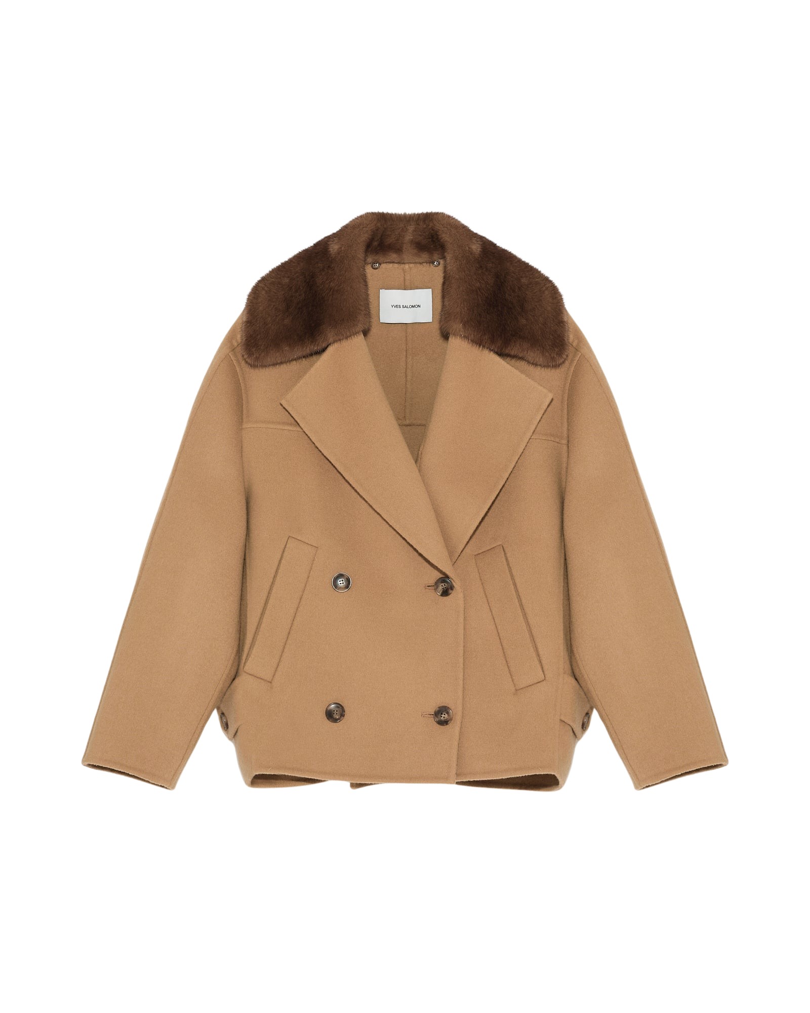 Yves Salomon Cashmere blend pea jacket with removable mink collar