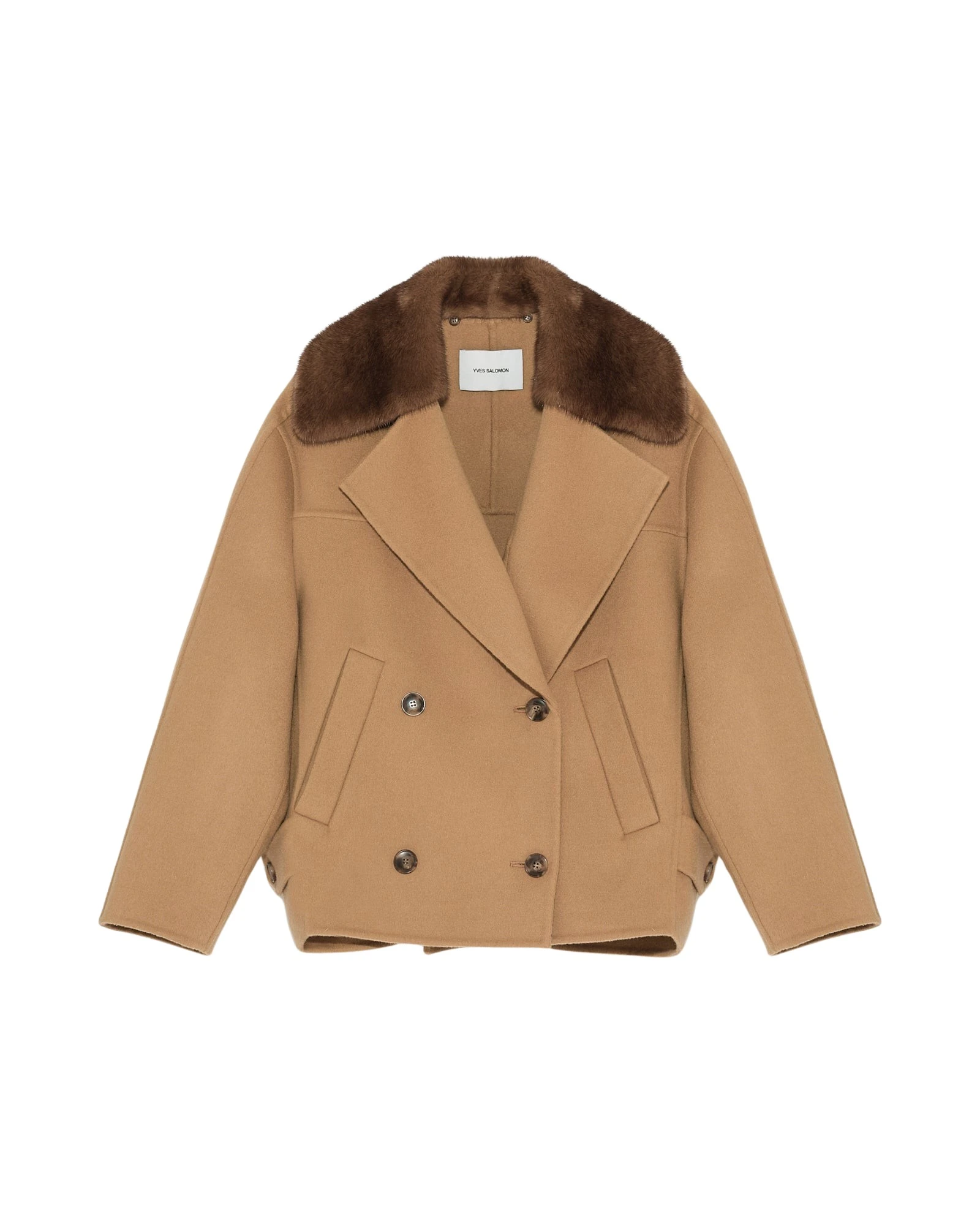 Yves-Salomon-Cashmere-blend-pea-jacket-with-removable-mink-collar62082_nobg Woman wearing Yves Salomon shearling fur coat – luxury outerwear at Luxury Shoes