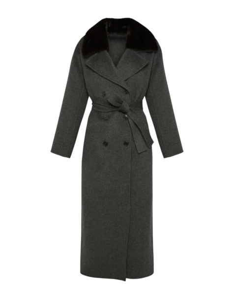 Woman wearing Yves Salomon shearling fur coat – luxury outerwear at Luxury Shoes 