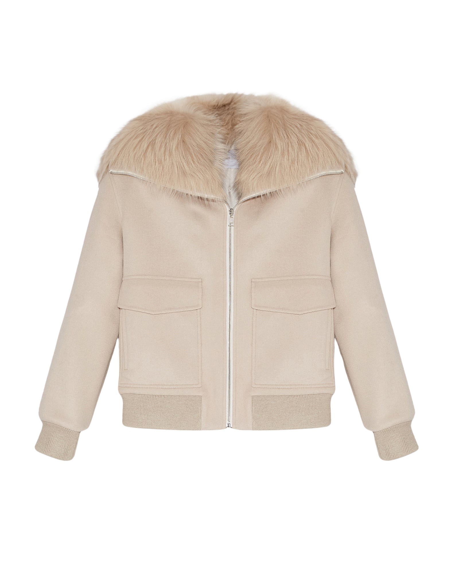 Yves Salomon Cashmere woollen fabric jacket with fox fur collar