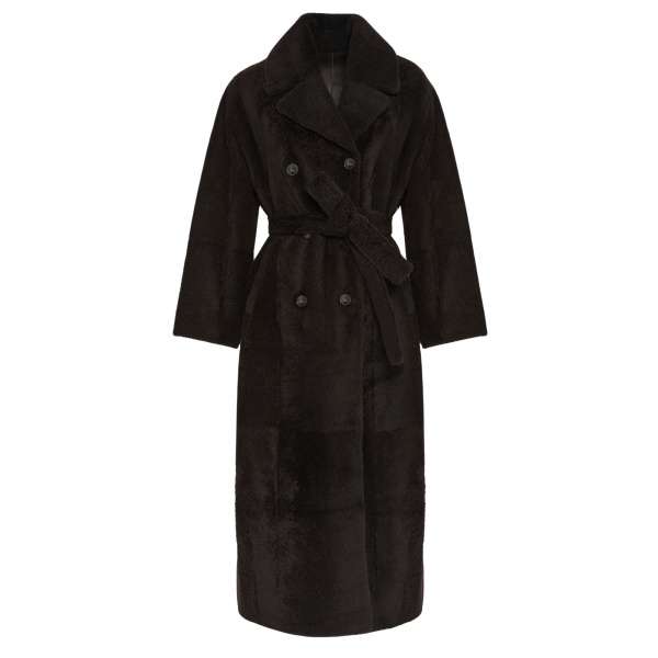 Woman wearing Yves Salomon shearling fur coat – luxury outerwear at Luxury Shoes 