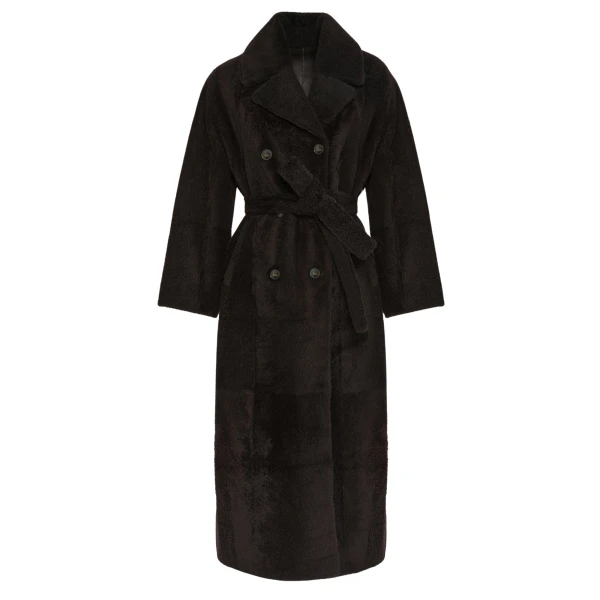 Woman wearing Yves Salomon shearling fur coat – luxury outerwear at Luxury Shoes 