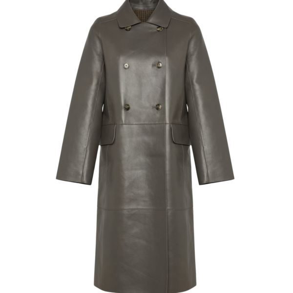 Yves Salomon Double-breasted coat in bonded leather and wool