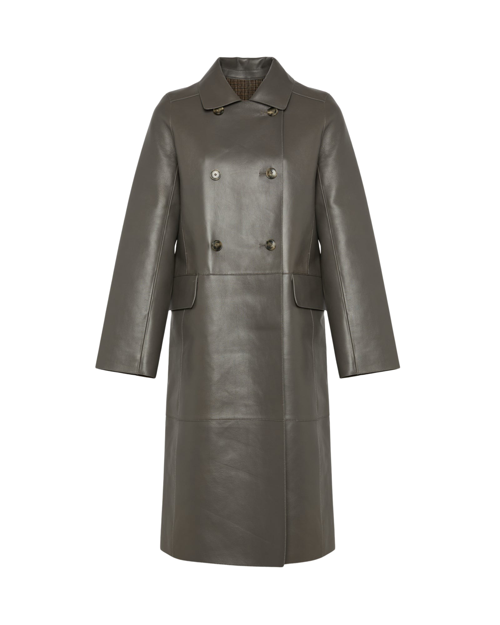 Yves-Salomon-Double-breasted-coat-in-bonded-leather-and-wool-583893_nobg Woman wearing Yves Salomon shearling fur coat – luxury outerwear at Luxury Shoes