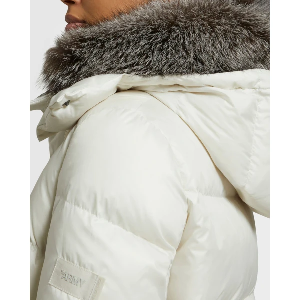 Woman wearing Yves Salomon shearling fur coat – luxury outerwear at Luxury Shoes 