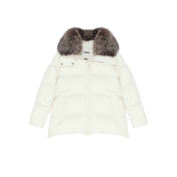 Woman wearing Yves Salomon shearling fur coat – luxury outerwear at Luxury Shoes 