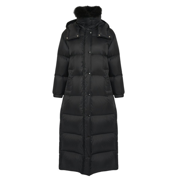 Woman wearing Yves Salomon shearling fur coat – luxury outerwear at Luxury Shoes 