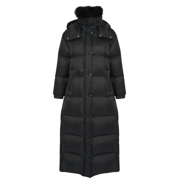 Woman wearing Yves Salomon shearling fur coat – luxury outerwear at Luxury Shoes 
