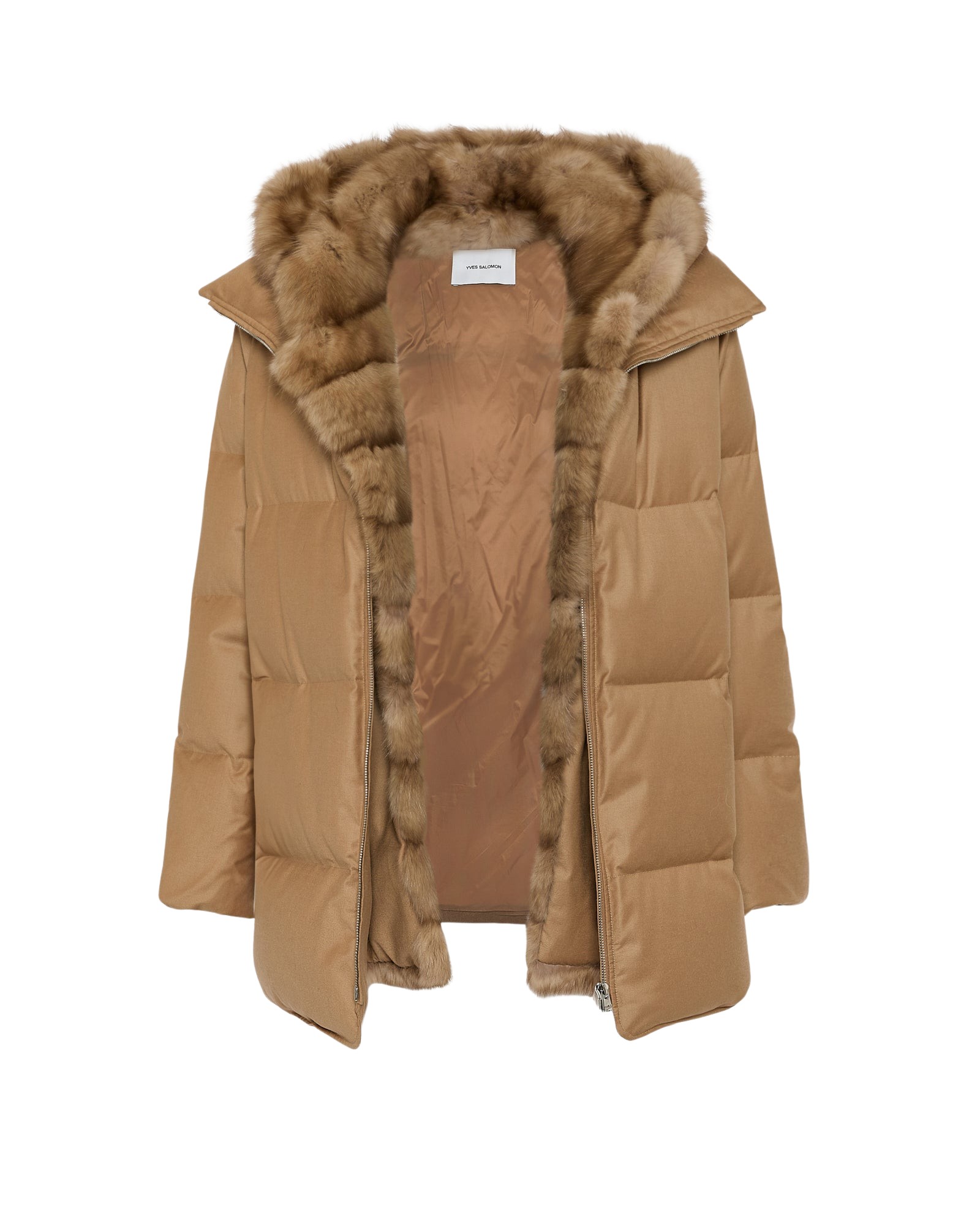 Yves Salomon Flannel down jacket with detachable sable fur bib