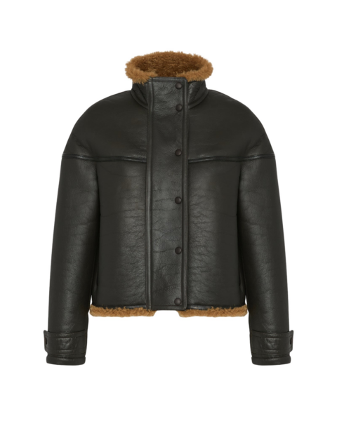 Woman wearing Yves Salomon shearling fur coat – luxury outerwear at Luxury Shoes 
