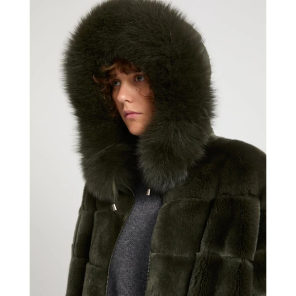 Woman wearing Yves Salomon shearling fur coat – luxury outerwear at Luxury Shoes 