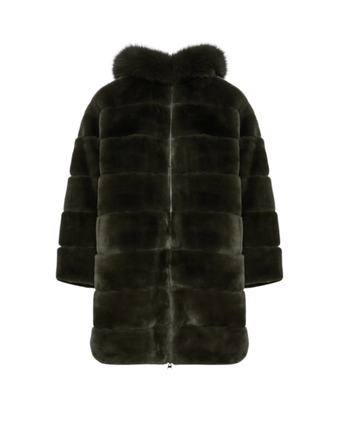 Woman wearing Yves Salomon shearling fur coat – luxury outerwear at Luxury Shoes 