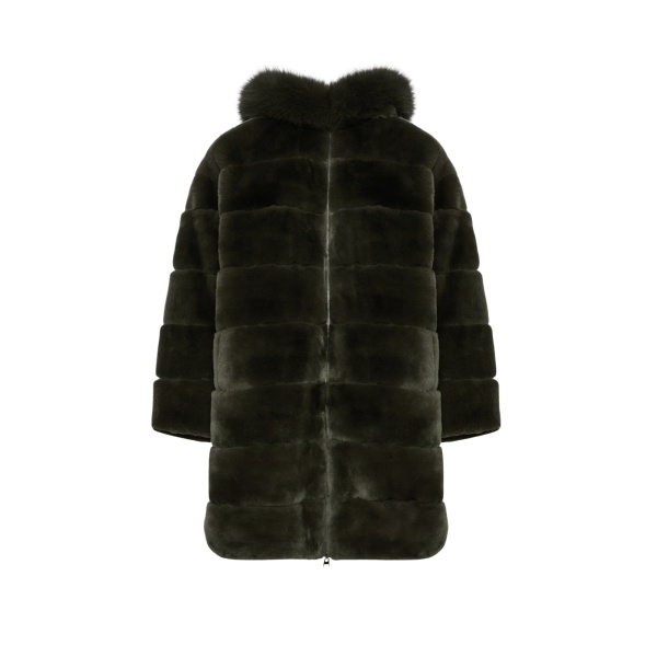 Woman wearing Yves Salomon shearling fur coat – luxury outerwear at Luxury Shoes 