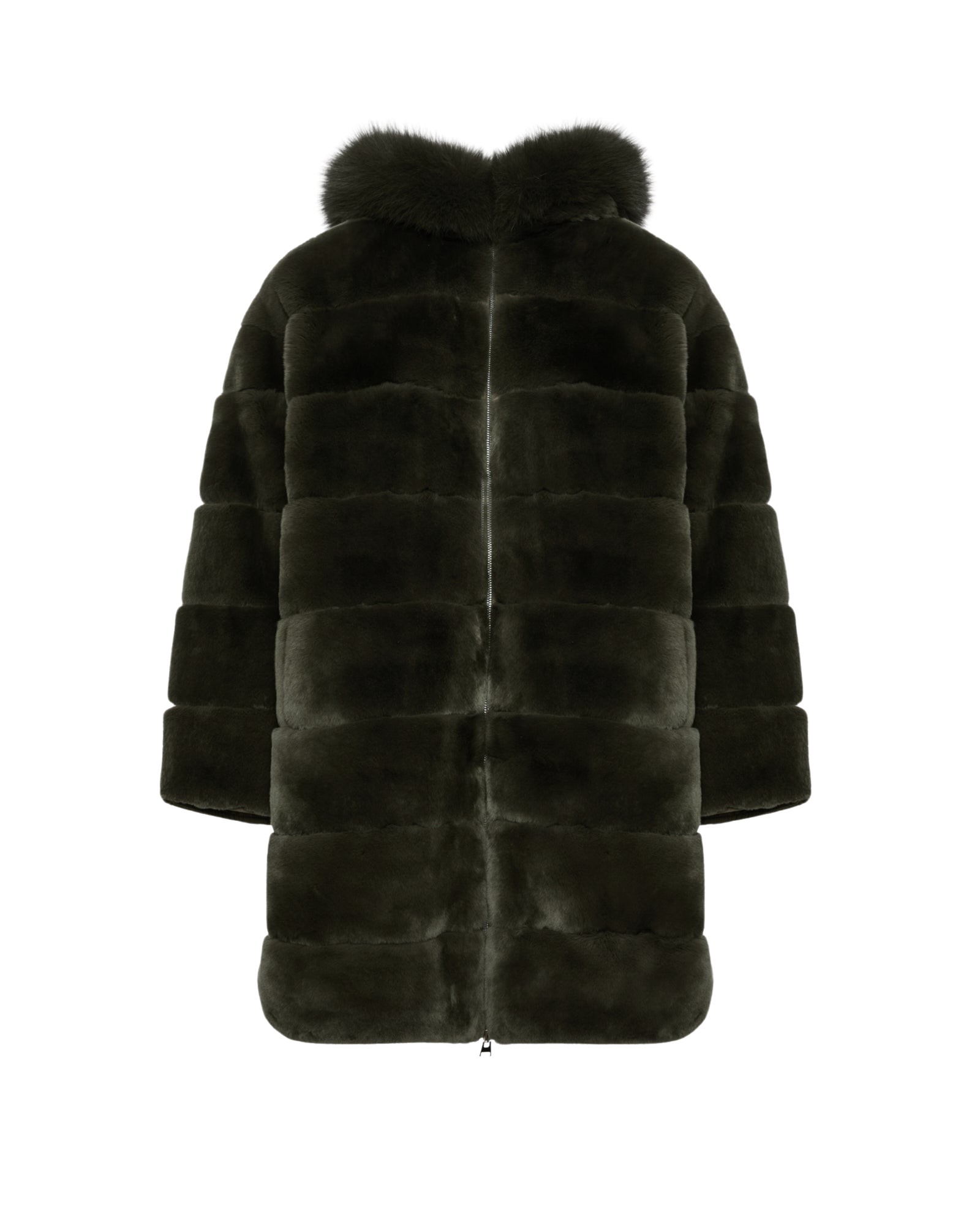Yves Salomon Hooded coat in technical fabric reversible rex rabbit fur