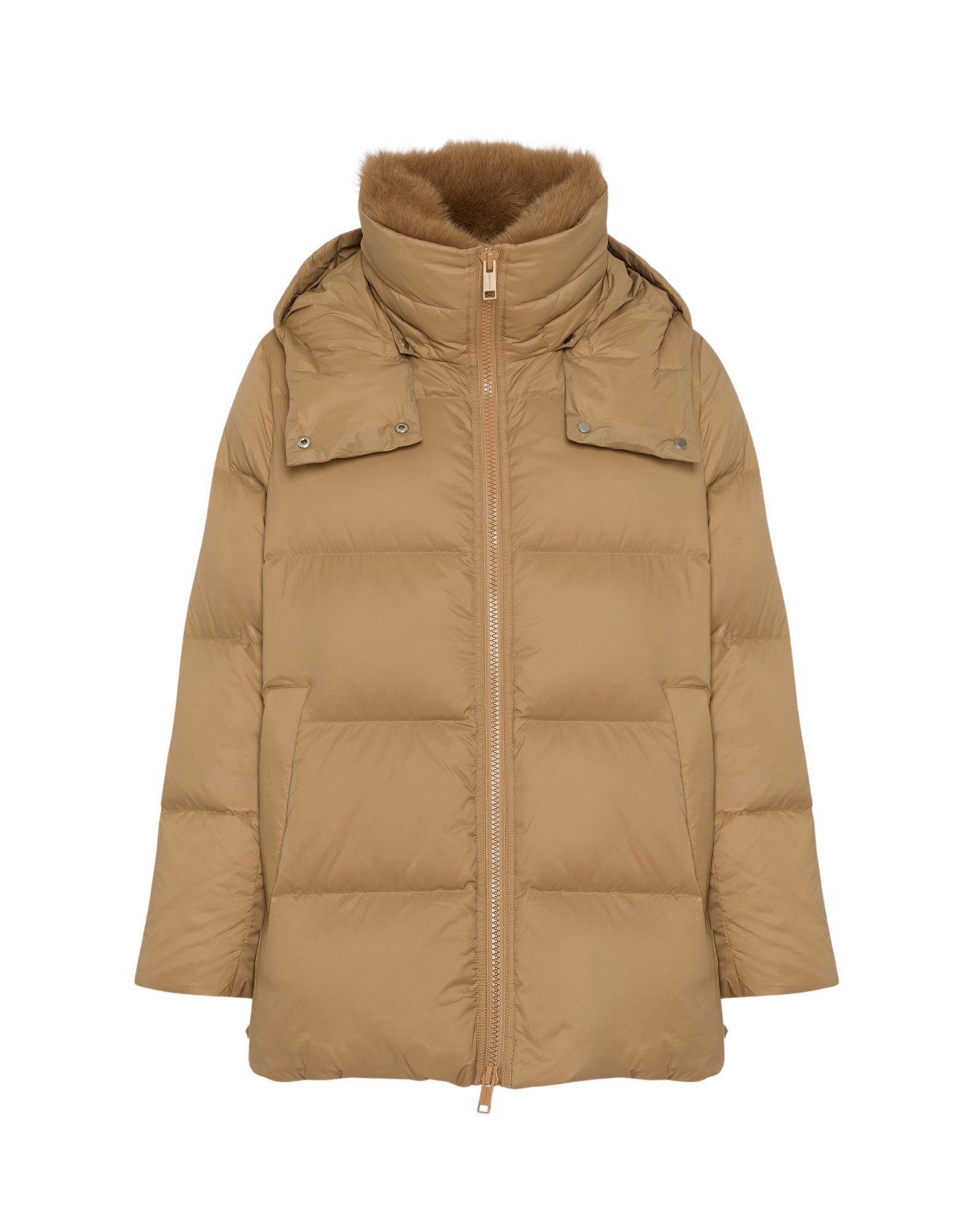 Yves Salomon Iconic “A” line down jacket with fox fur collar